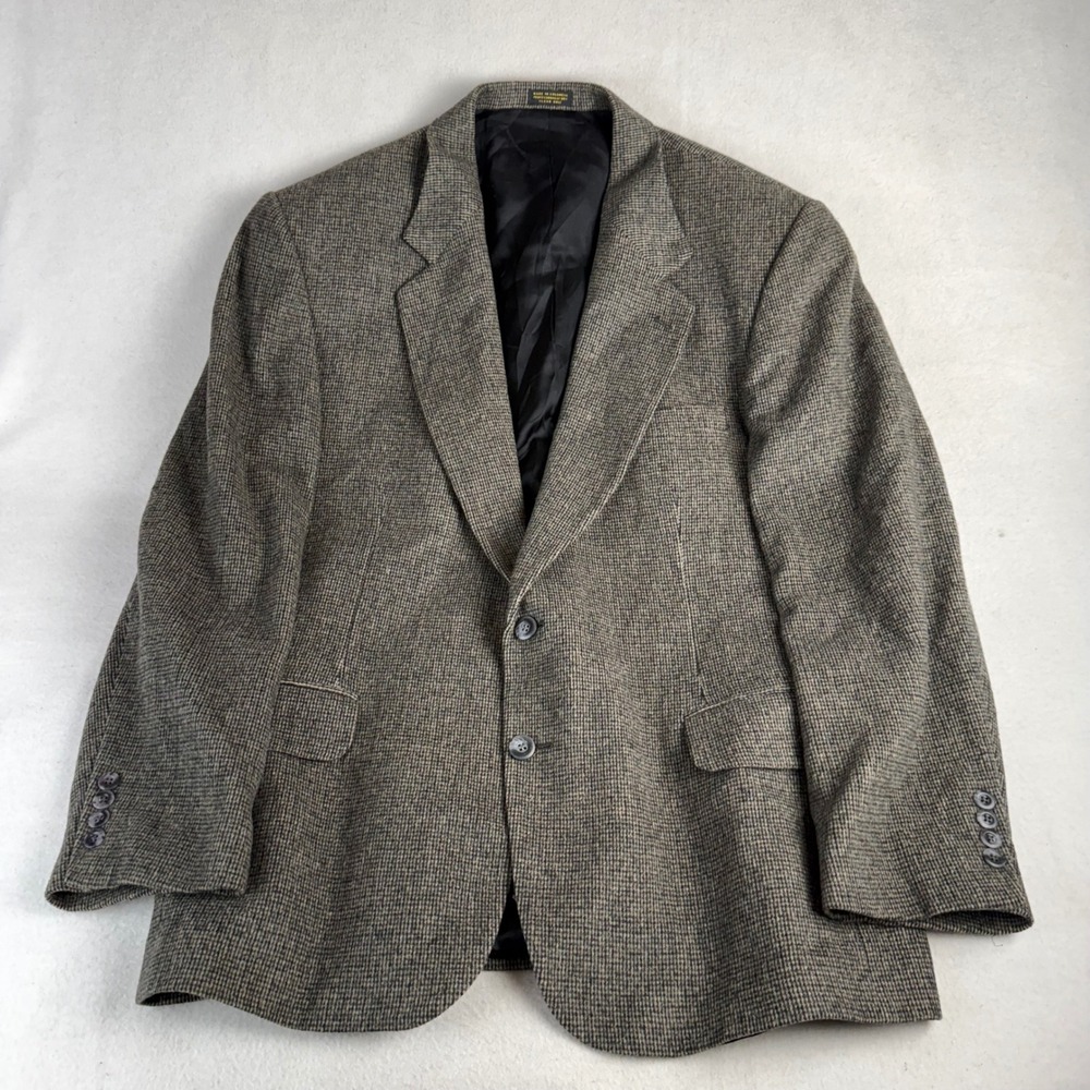 Robert Stock Mens Vintage Brown Micro Check Two Button Blazer Sport Coat 44R